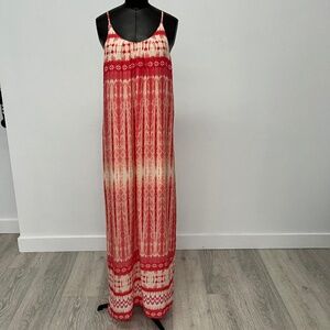 Red & Cream Tie-Dye Maxi Dress | Boho Beachy Summer Vibes